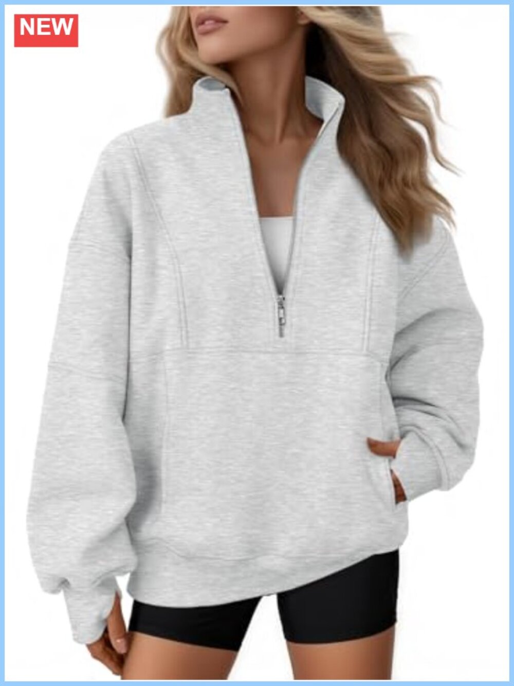Quarter Zip Fleece Oversized Sweatshirt Mock Neck Pullover